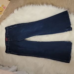 Levi's Jeans stretch bootcut dark wash double button blue denim 6 Medium EUC…